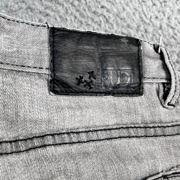 Y2K XXX Rude Jeans Mens 30x32 Gray Skinny Button Fly Denim - Picture 3 of 8